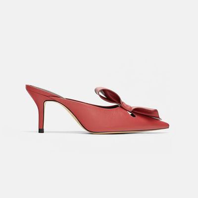 Mid-Heel Leather Mules With Bow from Zara