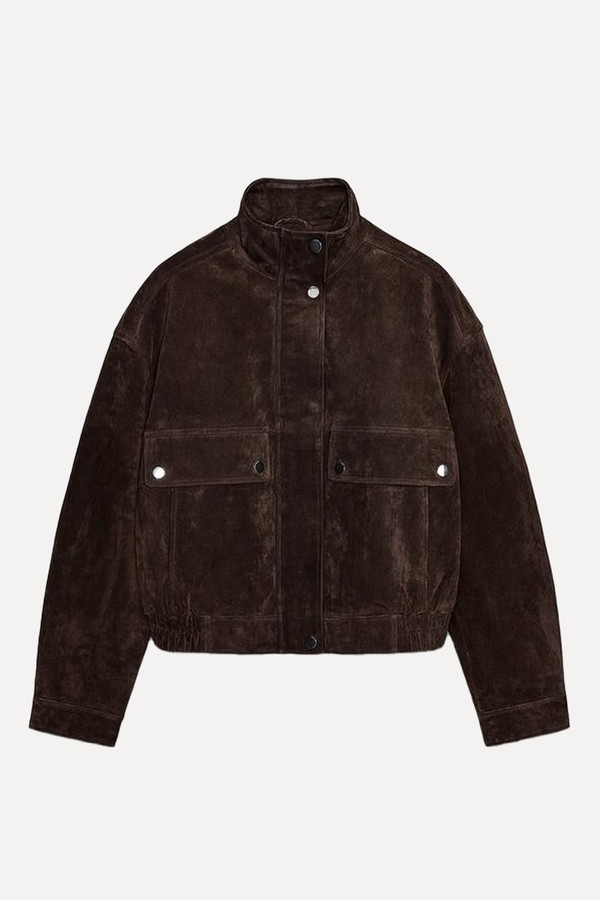 Suede Leather Bomber Jacket With Pockets  from Zara 