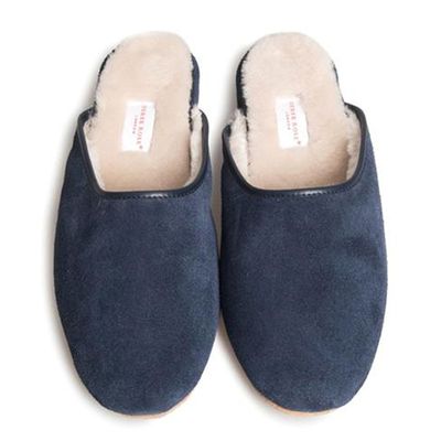 Douglas Navy Suede Sheepskin Open-Back Slipper from Derek Rose