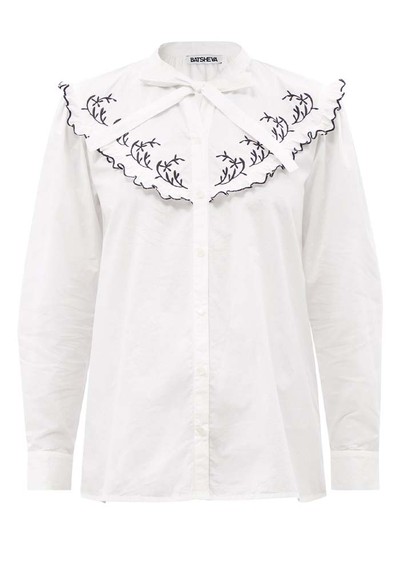 Lena Embroidered-Neck Poplin Blouse from Bathsheva