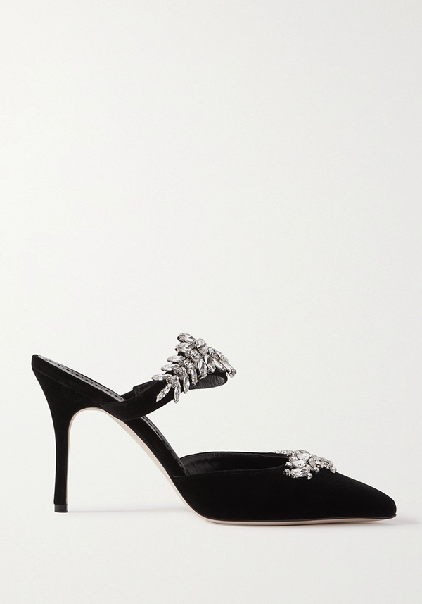 Lurum 90 Crystal-Embellished Velvet Mules from Manolo Blahnik