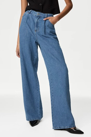 Linen Blend High Waisted Wide Leg Jeans from Marks & Spencer