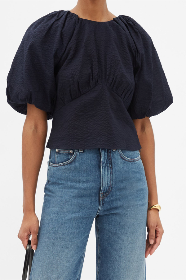 Puff Sleeve Cotton Seersucker Blouse from Frame