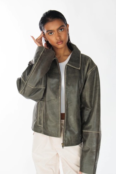 Mabel Distressed Boxy Leather Jacket from In My Element