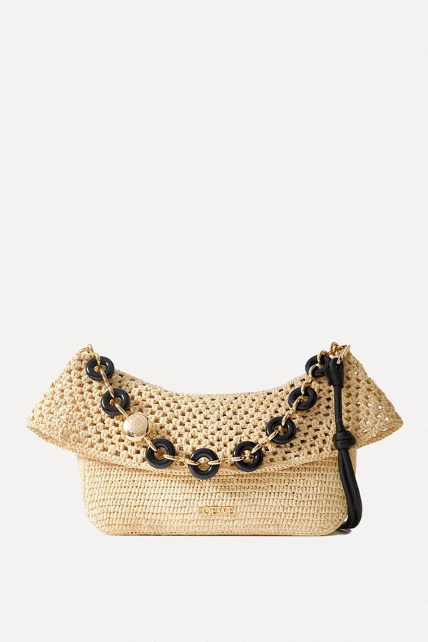 Ola Embellished Leather-Trimmed Raffia Shoulder Bag from Loewe X Paula’s Ibiza