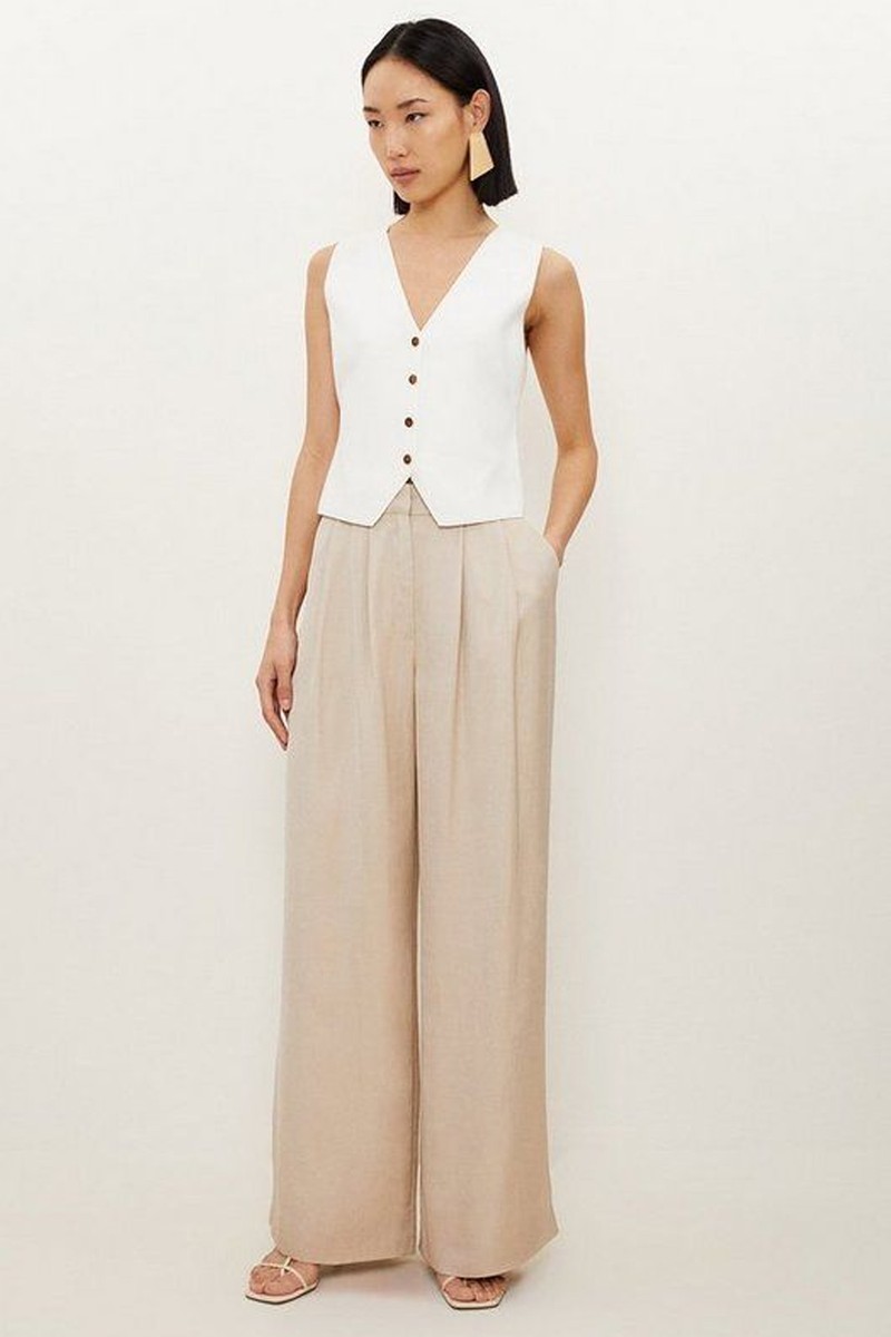 Premium Tailored Linen Pleated Wide Leg Trousers