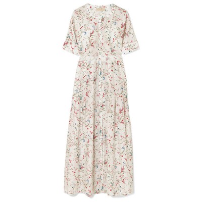 Luna Lace-Trimmed Floral-Print Silk Midi Dress from Paloma Blue