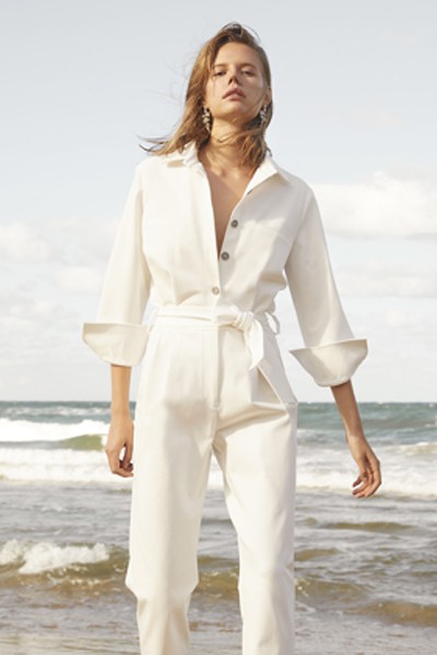 Long Sleeved White Poplin Jumpsuit