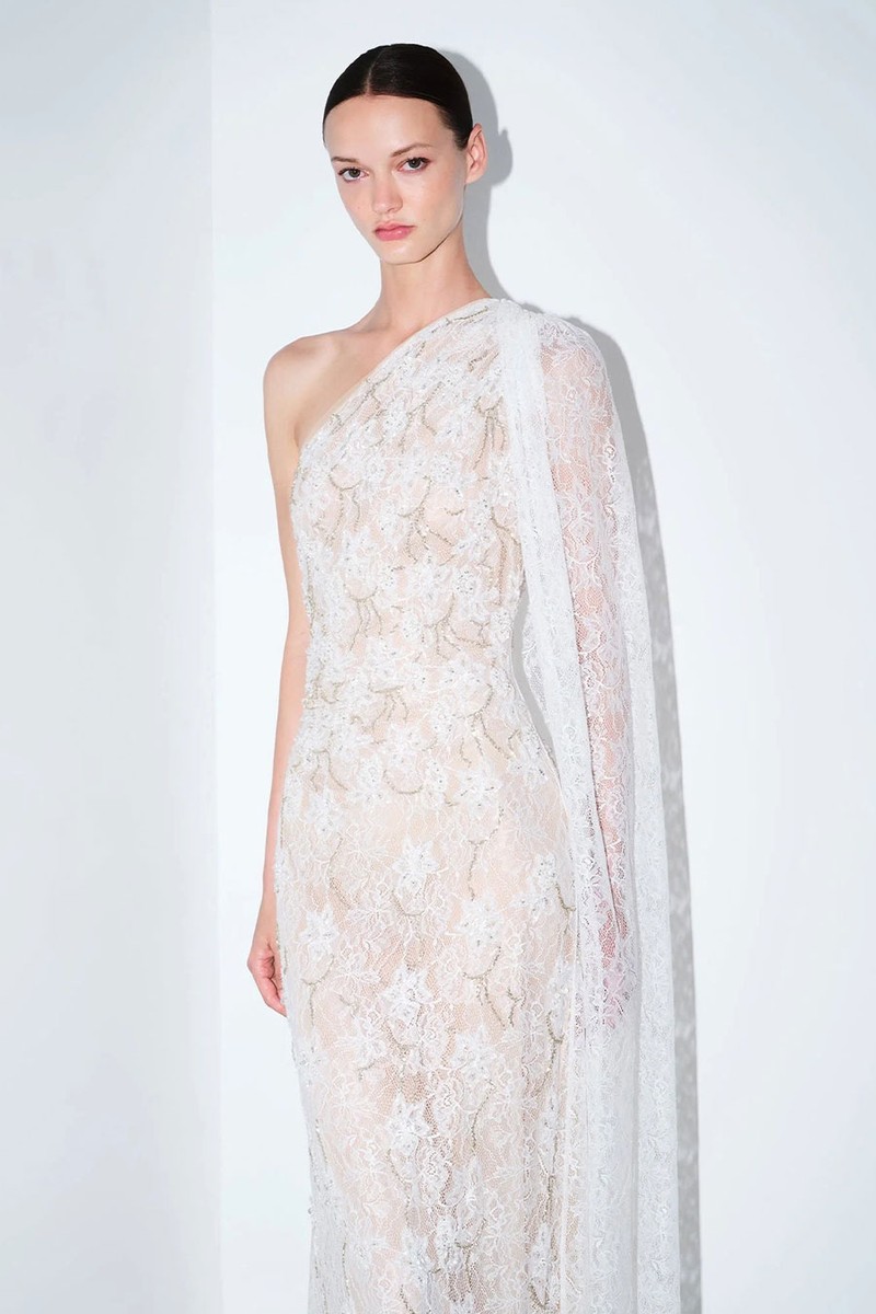 Maria Hand-Embroidered One Shoulder Lace Gown from ILA