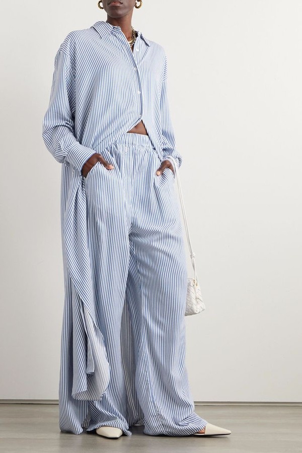 Mirca Striped Twill Wide-Leg Pants