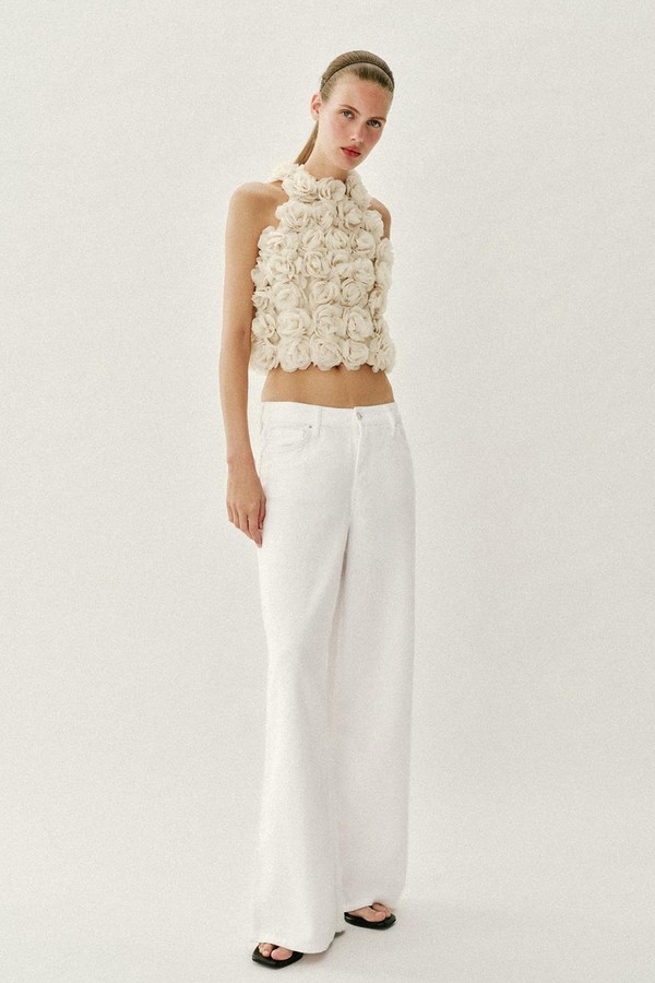 Floral Textured Knit Halter Top from Zara