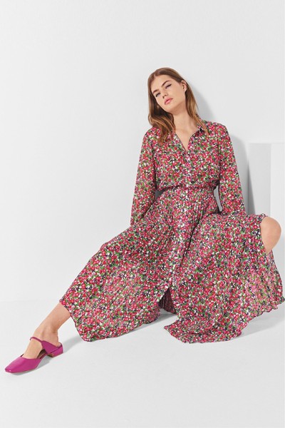 Next/Mix Floral Pleat Shirt Dress