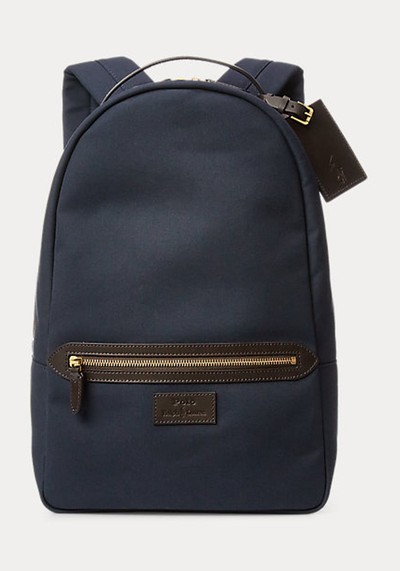 Leather-Trim Canvas Backpack