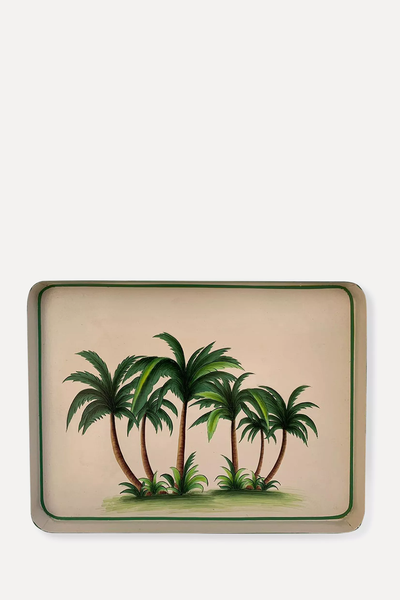 Palm Tree Hand-Painted Iron Tray  from Les Ottomans