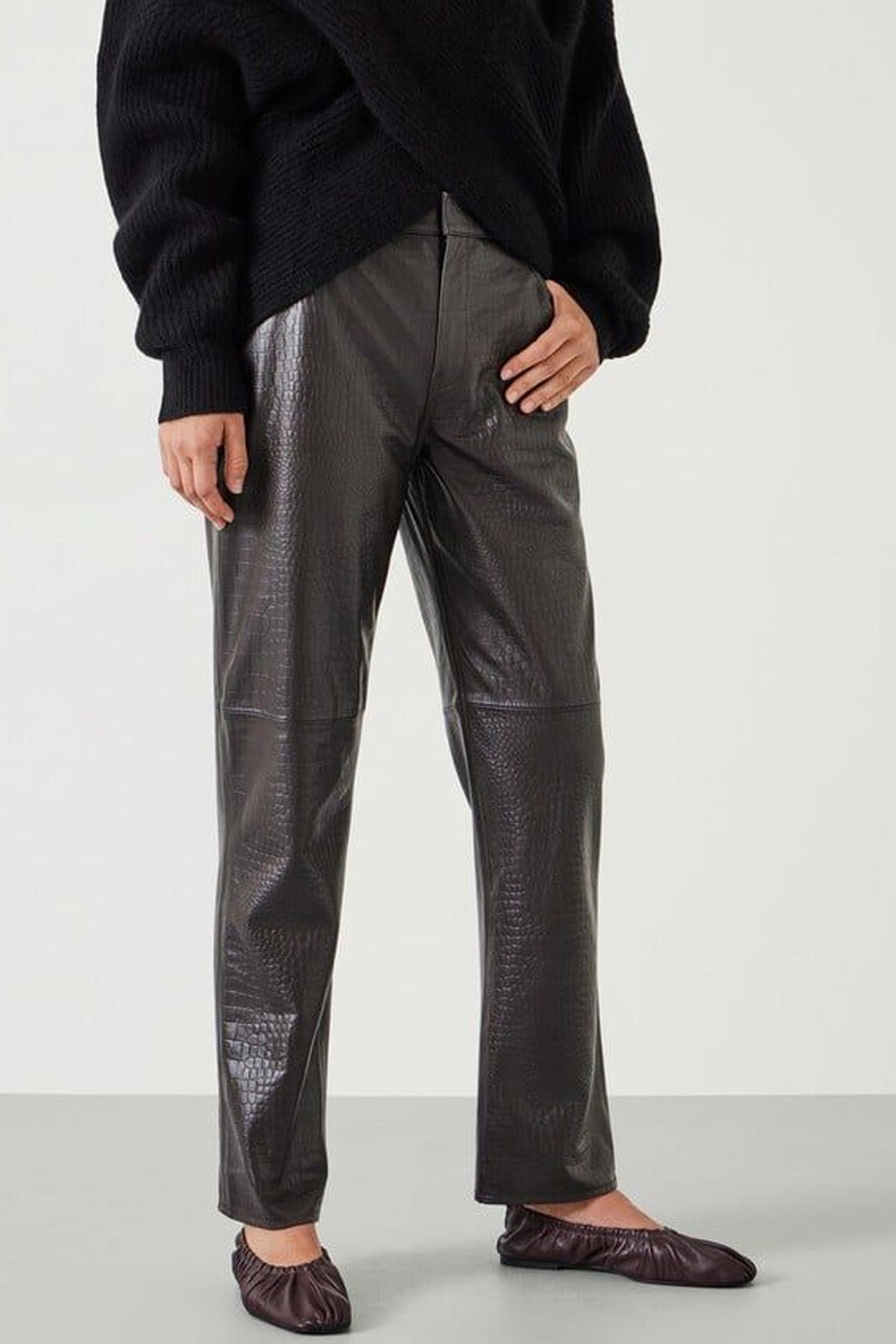 Crocodile Embossed Leather Trousers