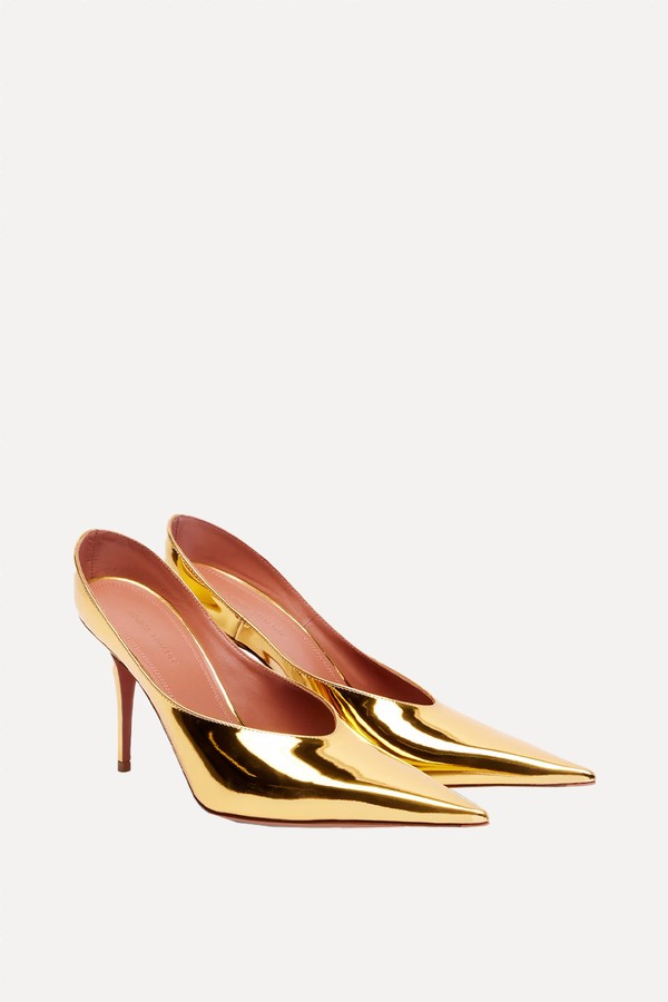 Anok 90 Metallic Leather Mules from Amina Muaddi