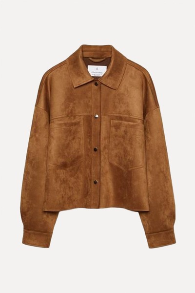 Cropped Faux Suede Overshirt from Stradivarius