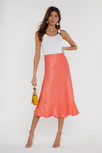 Sleek at the Knees Satin Midi Skirt