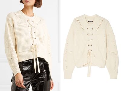 Lacy Lace Up Pointelle Knit Cotton Blend Sweater from Isabel Marant