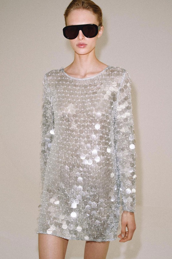 Short Knit Sequin & Faux Pearl Dress