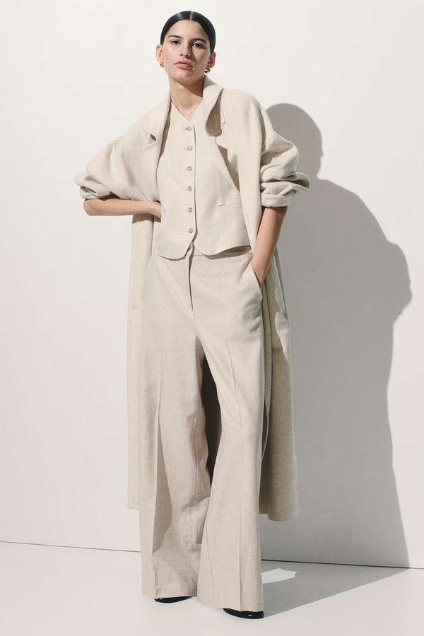 Wide Linen-Blend Trousers