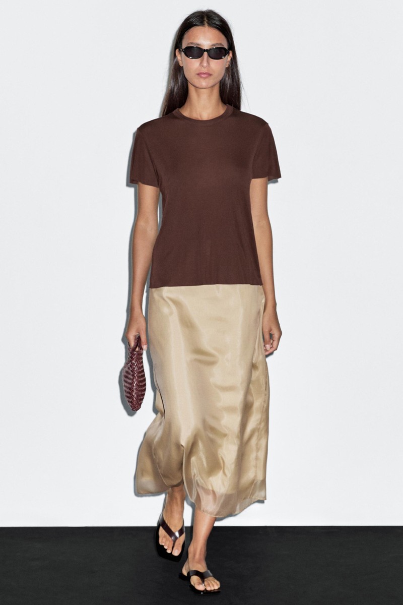 Silk Blend Double-Layer Midi Skirt from Massimo Dutti