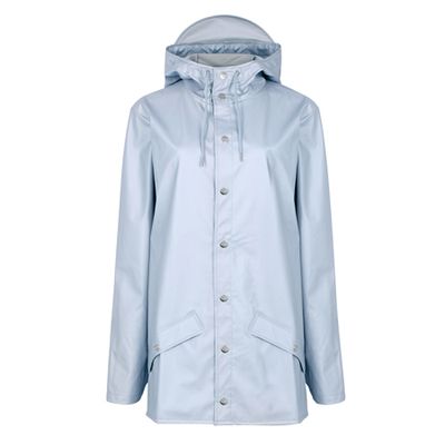 Pale Grey Metallic Rubberised Raincoat from Rains