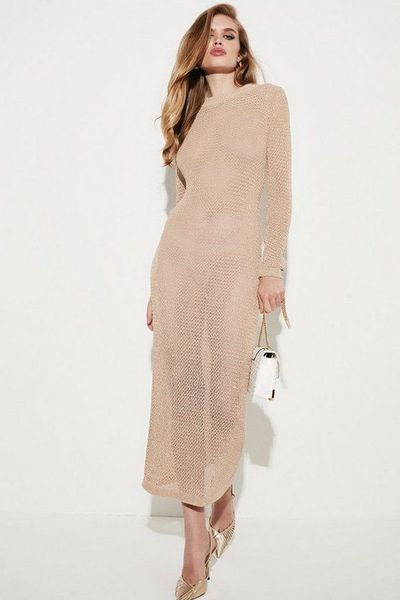 Open Stitch Luxe Shimmer Tie Back Knit Dress