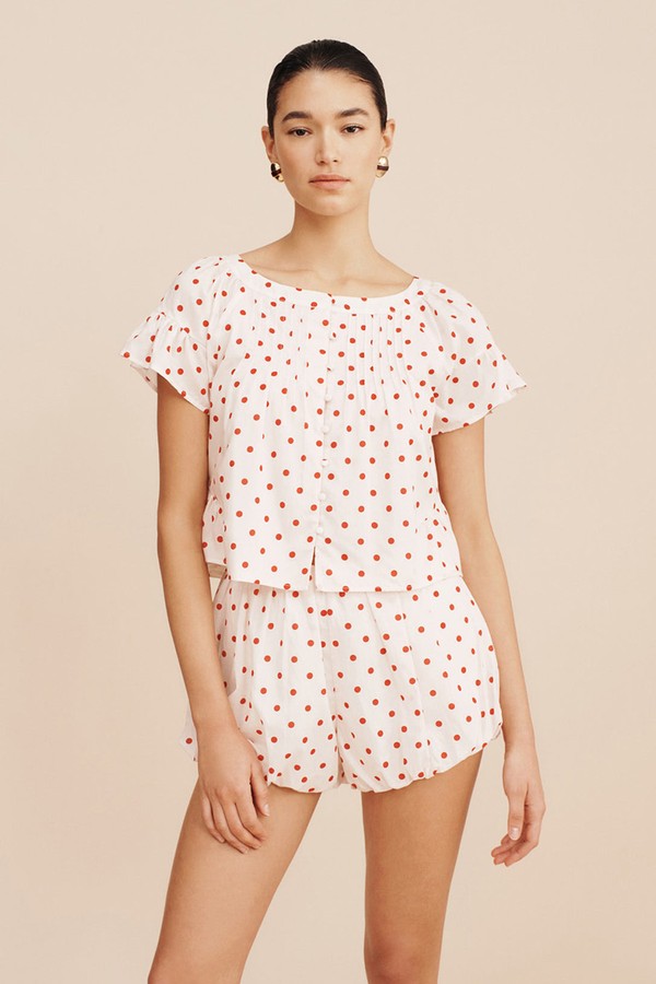 Aurelia Polka-Dot Puffball Woven Shorts from Posse