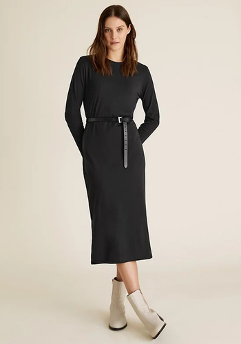 Pure Cotton Round Neck Midi Column Dress