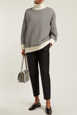 High-Neck Houndstooth Cotton-Blend Sweater from Vika Gazinskaya