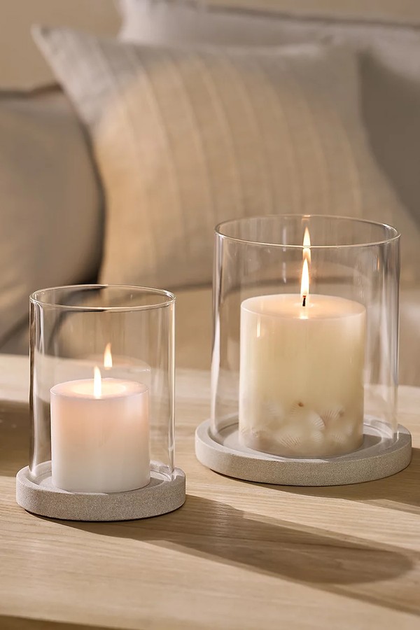 Sandstone Glass Hurricane Candle Holder