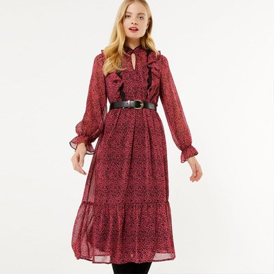 Red Leopard Print Lace Smock Midi Dress