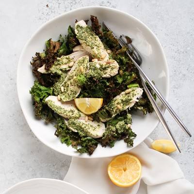 Pesto Lemon Chicken With Crispy Kale