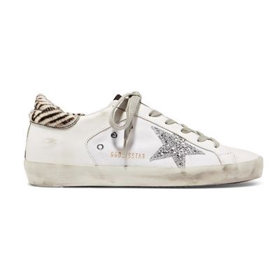 Superstar Glittered Distressed Leather Sneakers from Golden Goose Deluxe Brand
