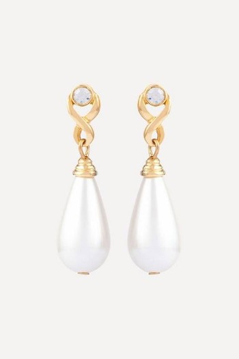 Gold-Plated 1990s Crystal & Faux Pearl Drop Earrings from Susan Caplan Vintage