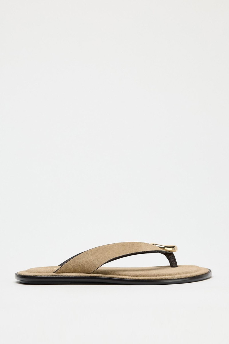 Flat Split Suede Sandals With Metal Embellishment from Zara