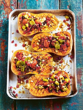  Roast Butternut Squash With Black Beluga Lentils, Pomegranates & Pine Nuts