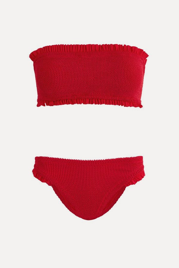 Tracey Ruffled Seersucker Bandeau Bikini from HUNZA G