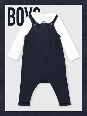 Navy Knitted Dungarees & Bodysuit