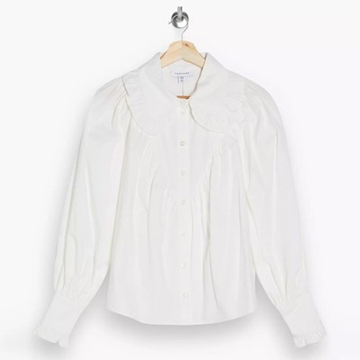 White Poplin Ruffle Collar Blouse