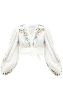 Juliet Cross-Stitched Linen Cropped Top from Zimmermann