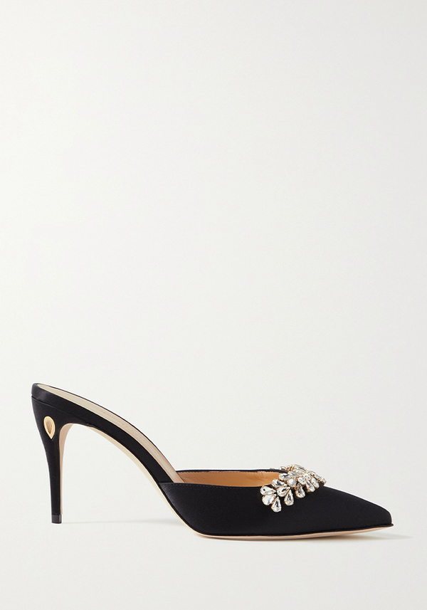 Giuseppe 85 Crystal-Embellished Satin Mules from Jennifer Chamandi