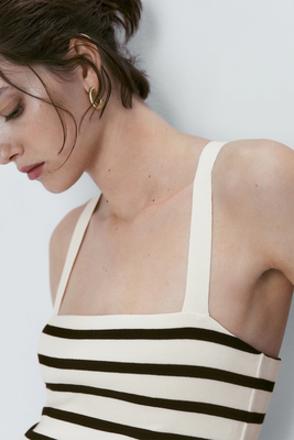 Striped Crop Top With Crossover Straps from Massimo Dutti