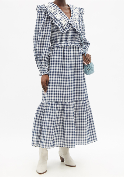 Gina Ruffled-Collar Gingham Cotton Midi Dress from Sea