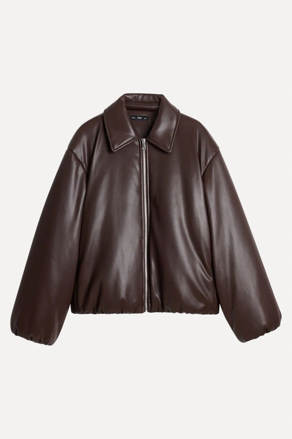 Faux Leather Bubble Hem Zip Up Jacket from F&F