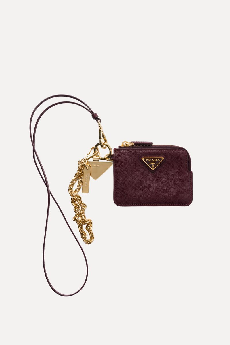 Saffiano Leather Card Holder With Shoulder Strap