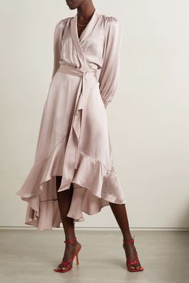 Asymmetric Ruffled Silk-Satin Midi Wrap Dress  from Zimmermann