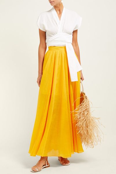 Arlene Pleated Ramie Maxi Skirt from Three Graces London