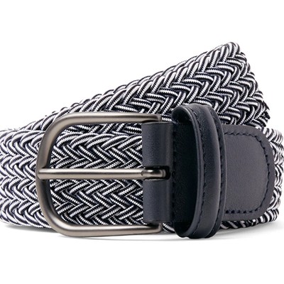 Midnight-Blue Leather-Trimmed Woven Elastic Belt from Anderson’s